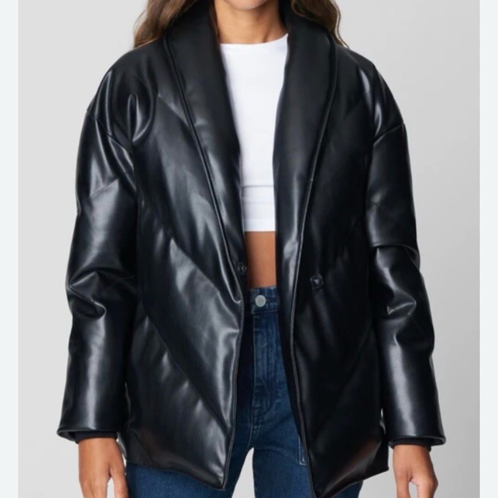 BLANKNYC Tie Waist Puffer The Love Doctor Black Faux Leather Medium NWOT